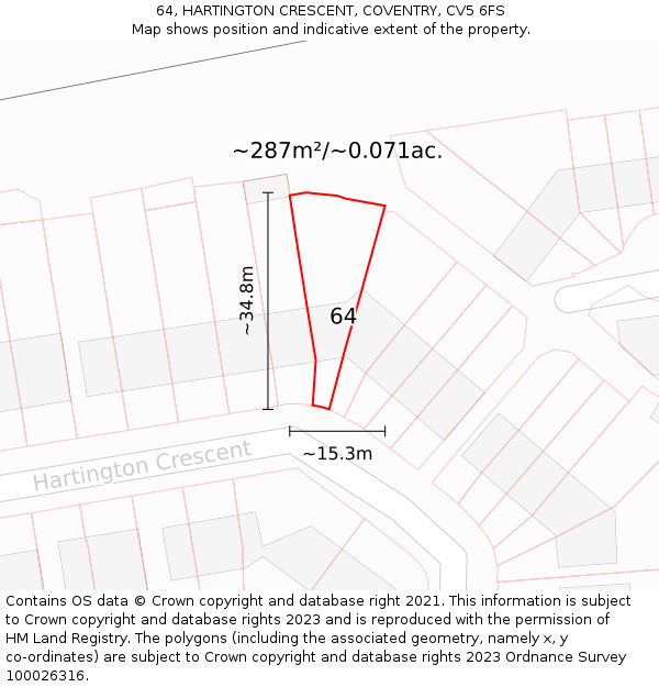 64, HARTINGTON CRESCENT, COVENTRY, CV5 6FS: Plot and title map