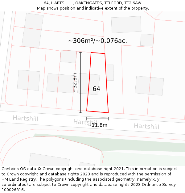 64, HARTSHILL, OAKENGATES, TELFORD, TF2 6AW: Plot and title map