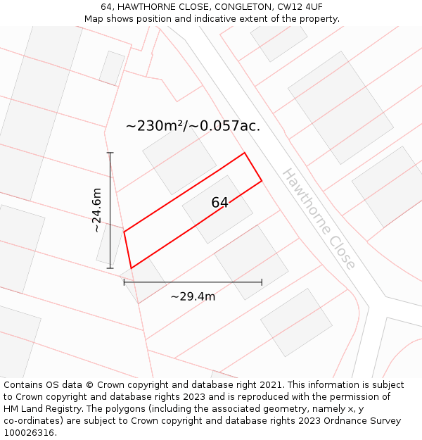 64, HAWTHORNE CLOSE, CONGLETON, CW12 4UF: Plot and title map