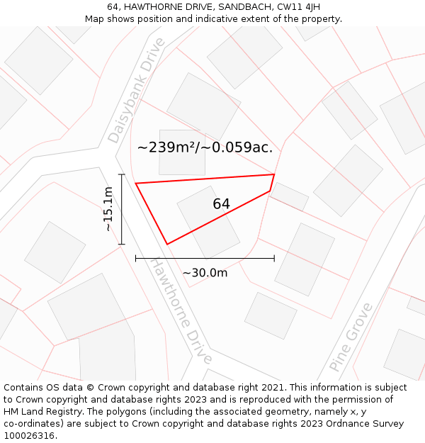 64, HAWTHORNE DRIVE, SANDBACH, CW11 4JH: Plot and title map