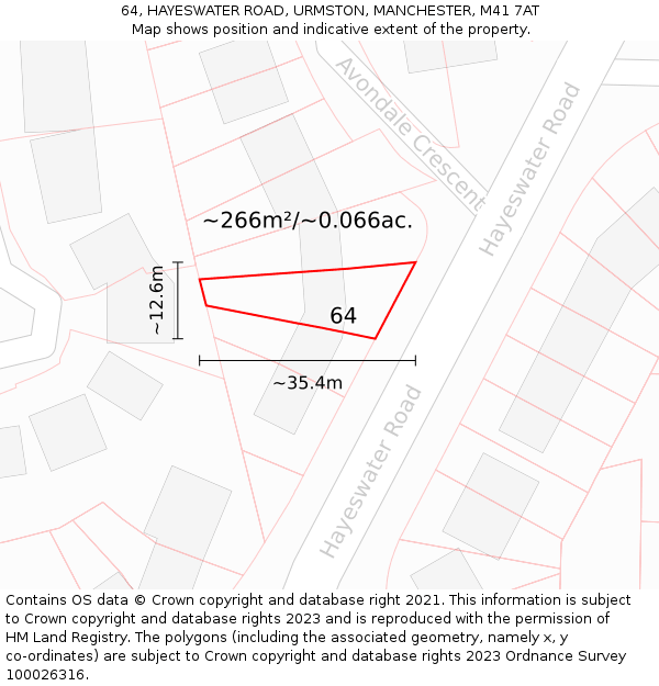 64, HAYESWATER ROAD, URMSTON, MANCHESTER, M41 7AT: Plot and title map