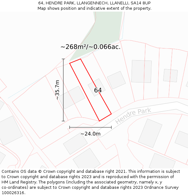 64, HENDRE PARK, LLANGENNECH, LLANELLI, SA14 8UP: Plot and title map