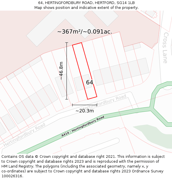 64, HERTINGFORDBURY ROAD, HERTFORD, SG14 1LB: Plot and title map