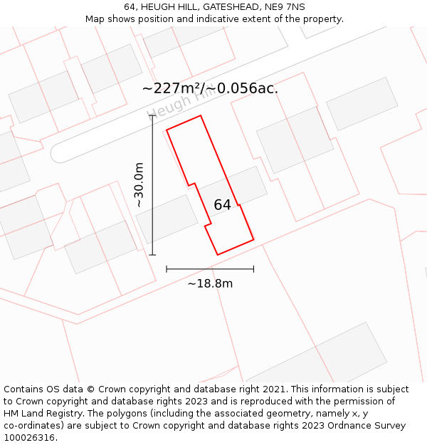 64, HEUGH HILL, GATESHEAD, NE9 7NS: Plot and title map