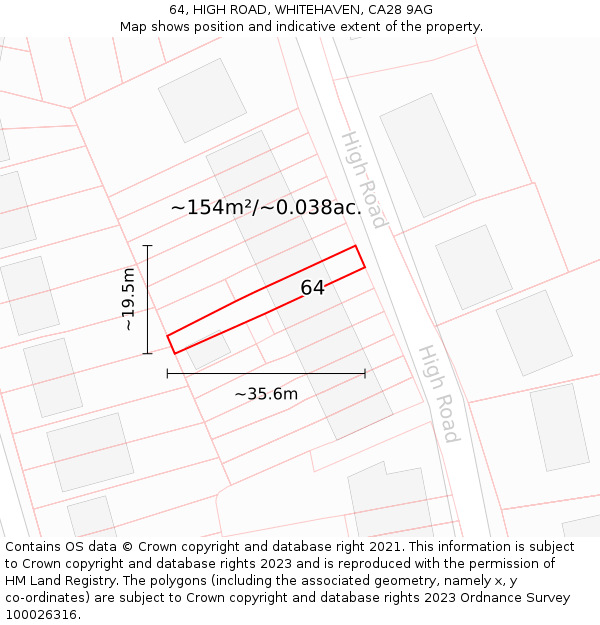 64, HIGH ROAD, WHITEHAVEN, CA28 9AG: Plot and title map