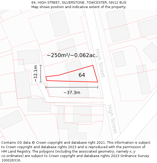 64, HIGH STREET, SILVERSTONE, TOWCESTER, NN12 8US: Plot and title map