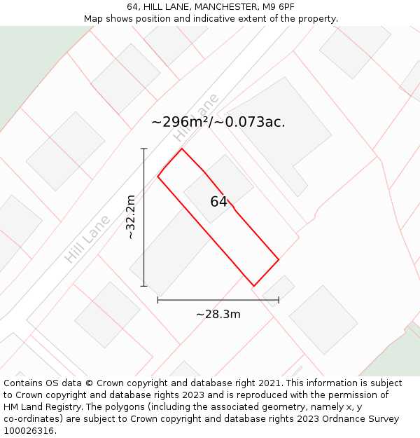 64, HILL LANE, MANCHESTER, M9 6PF: Plot and title map