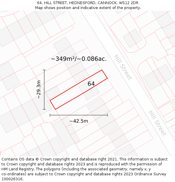 64, HILL STREET, HEDNESFORD, CANNOCK, WS12 2DR: Plot and title map