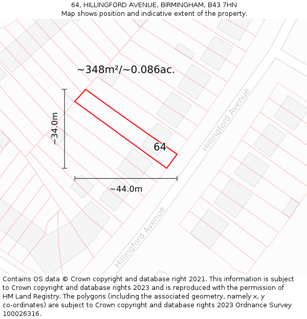 64, HILLINGFORD AVENUE, BIRMINGHAM, B43 7HN: Plot and title map