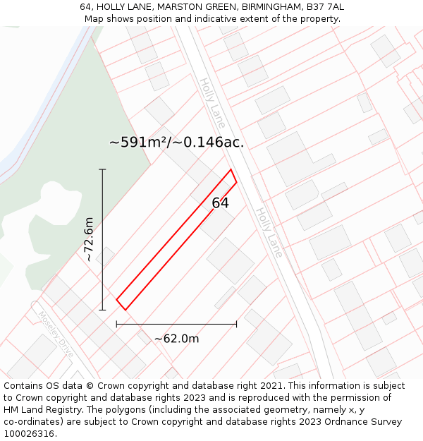 64, HOLLY LANE, MARSTON GREEN, BIRMINGHAM, B37 7AL: Plot and title map