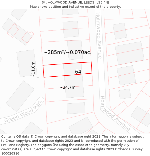 64, HOLMWOOD AVENUE, LEEDS, LS6 4NJ: Plot and title map