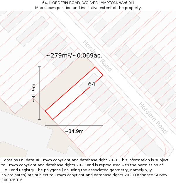 64, HORDERN ROAD, WOLVERHAMPTON, WV6 0HJ: Plot and title map