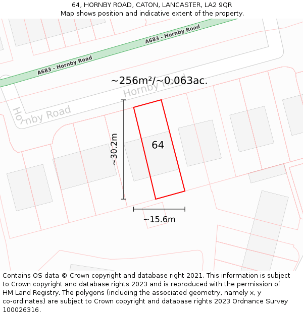 64, HORNBY ROAD, CATON, LANCASTER, LA2 9QR: Plot and title map