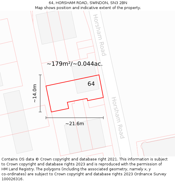 64, HORSHAM ROAD, SWINDON, SN3 2BN: Plot and title map