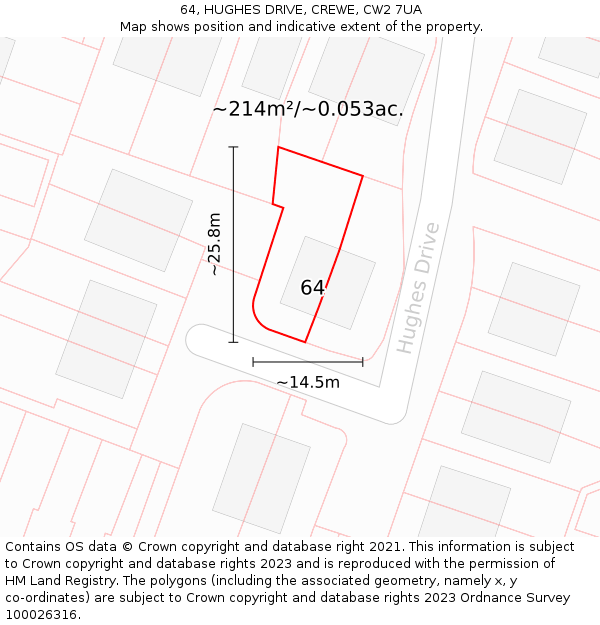 64, HUGHES DRIVE, CREWE, CW2 7UA: Plot and title map