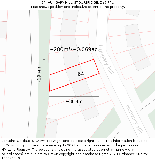 64, HUNGARY HILL, STOURBRIDGE, DY9 7PU: Plot and title map