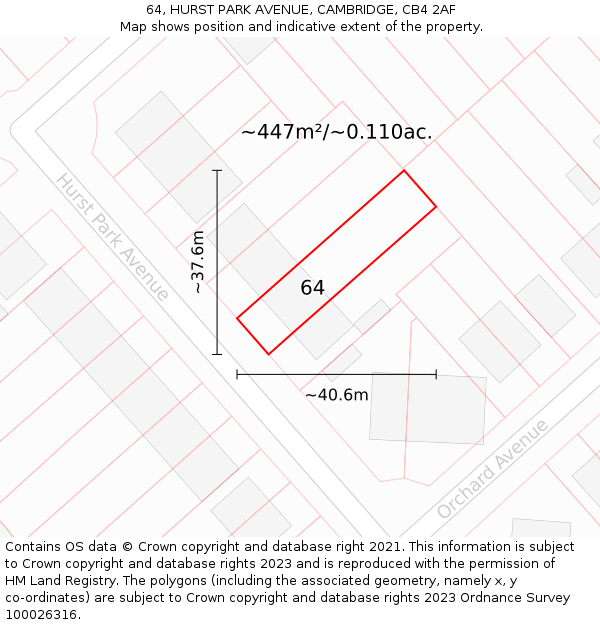 64, HURST PARK AVENUE, CAMBRIDGE, CB4 2AF: Plot and title map