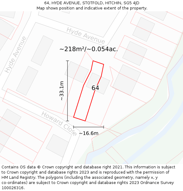 64, HYDE AVENUE, STOTFOLD, HITCHIN, SG5 4JD: Plot and title map