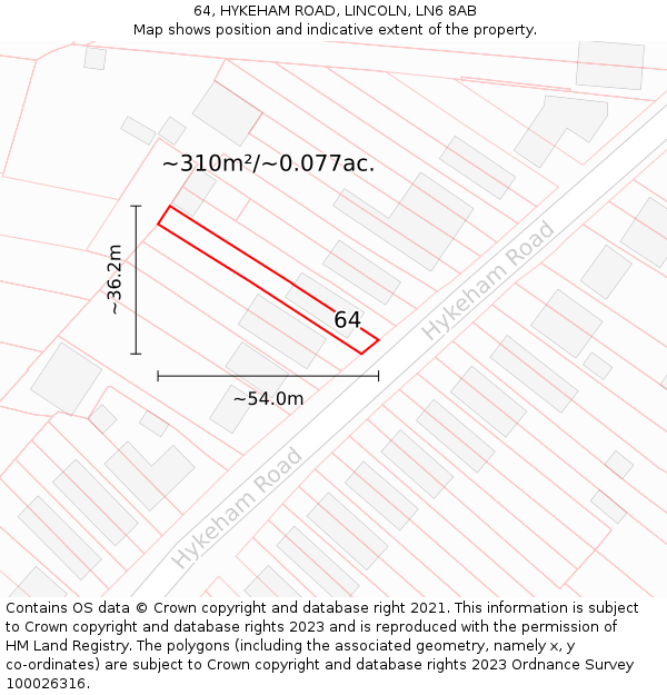 64, HYKEHAM ROAD, LINCOLN, LN6 8AB: Plot and title map