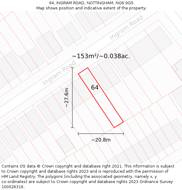 64, INGRAM ROAD, NOTTINGHAM, NG6 9GS: Plot and title map