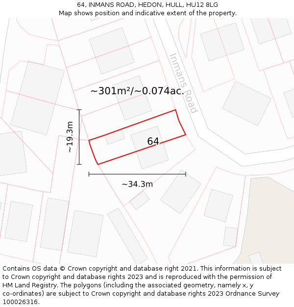 64, INMANS ROAD, HEDON, HULL, HU12 8LG: Plot and title map