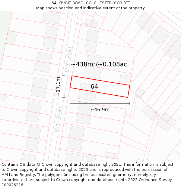 64, IRVINE ROAD, COLCHESTER, CO3 3TT: Plot and title map