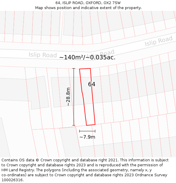 64, ISLIP ROAD, OXFORD, OX2 7SW: Plot and title map