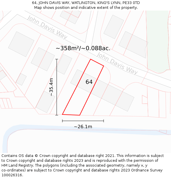 64, JOHN DAVIS WAY, WATLINGTON, KING'S LYNN, PE33 0TD: Plot and title map