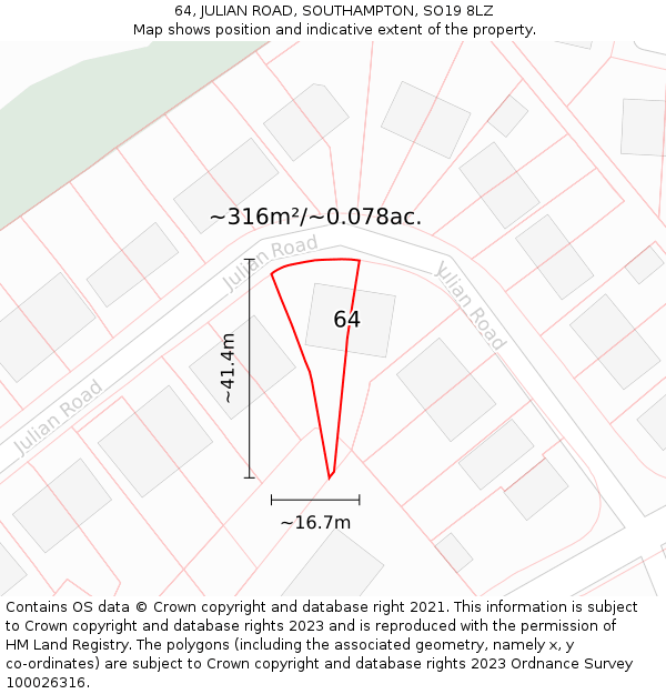 64, JULIAN ROAD, SOUTHAMPTON, SO19 8LZ: Plot and title map