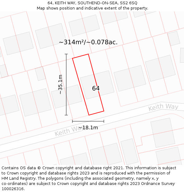 64, KEITH WAY, SOUTHEND-ON-SEA, SS2 6SQ: Plot and title map