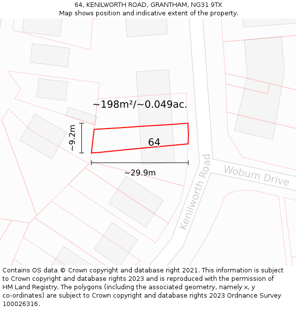 64, KENILWORTH ROAD, GRANTHAM, NG31 9TX: Plot and title map