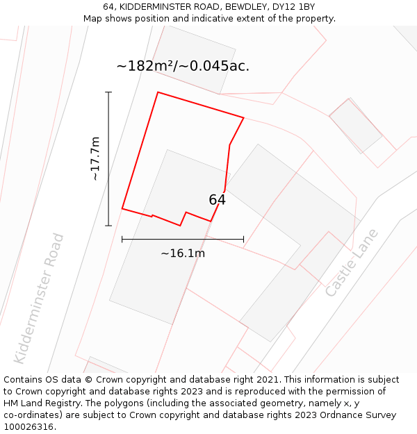 64, KIDDERMINSTER ROAD, BEWDLEY, DY12 1BY: Plot and title map