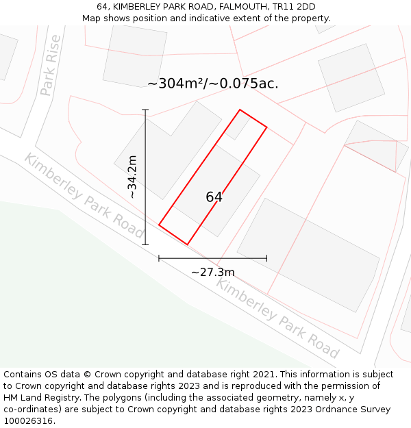 64, KIMBERLEY PARK ROAD, FALMOUTH, TR11 2DD: Plot and title map