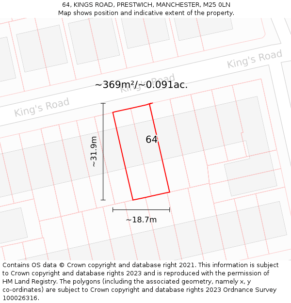 64, KINGS ROAD, PRESTWICH, MANCHESTER, M25 0LN: Plot and title map