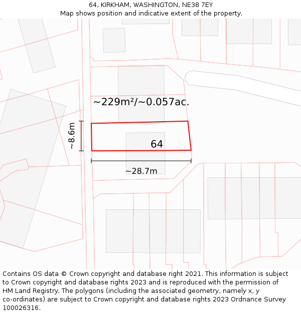 64, KIRKHAM, WASHINGTON, NE38 7EY: Plot and title map