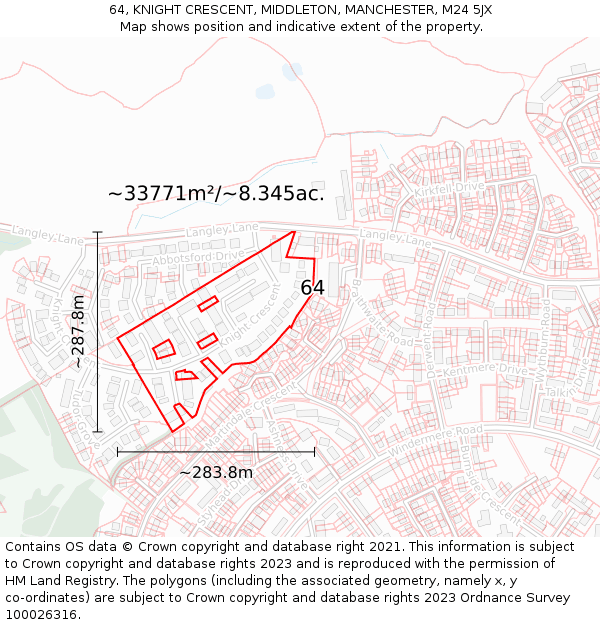 64, KNIGHT CRESCENT, MIDDLETON, MANCHESTER, M24 5JX: Plot and title map