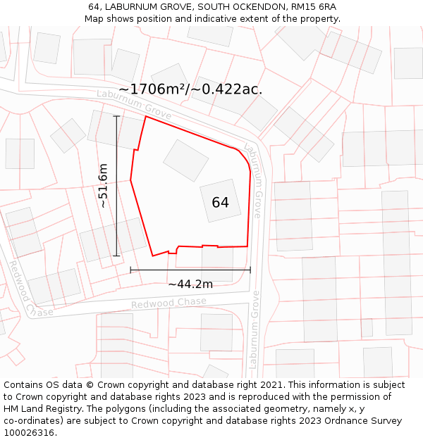 64, LABURNUM GROVE, SOUTH OCKENDON, RM15 6RA: Plot and title map