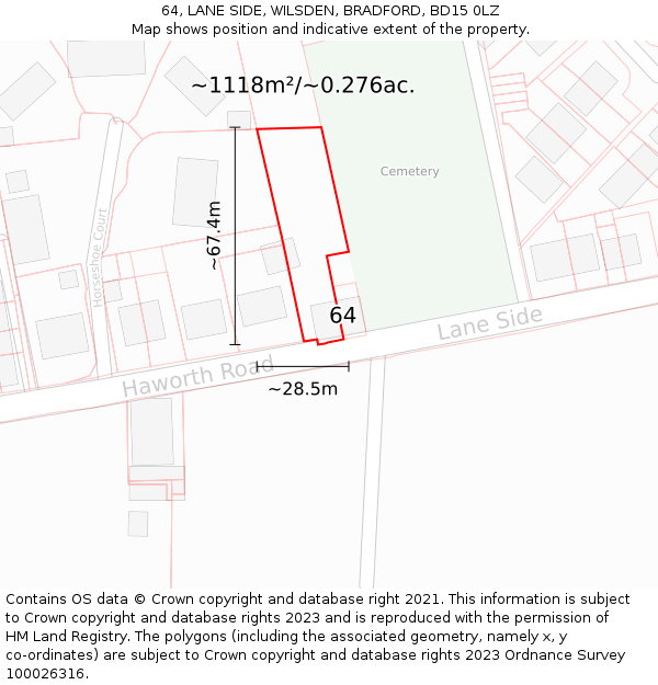 64, LANE SIDE, WILSDEN, BRADFORD, BD15 0LZ: Plot and title map