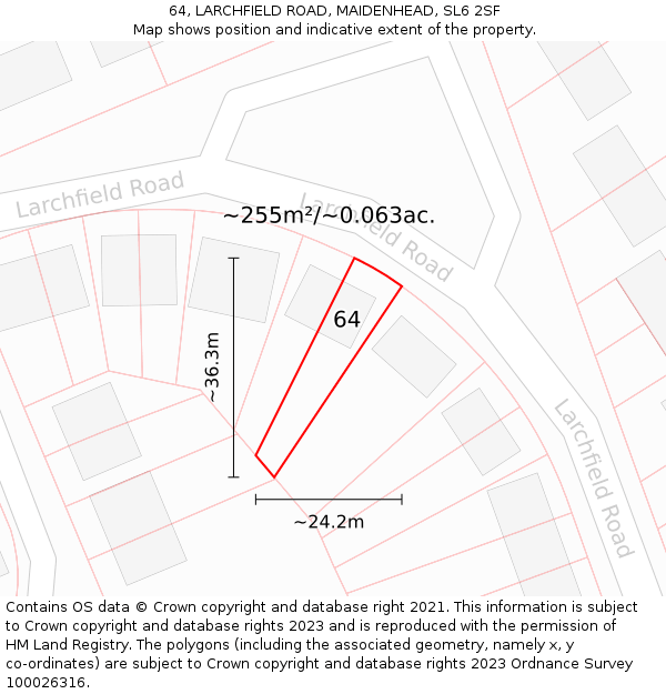 64, LARCHFIELD ROAD, MAIDENHEAD, SL6 2SF: Plot and title map