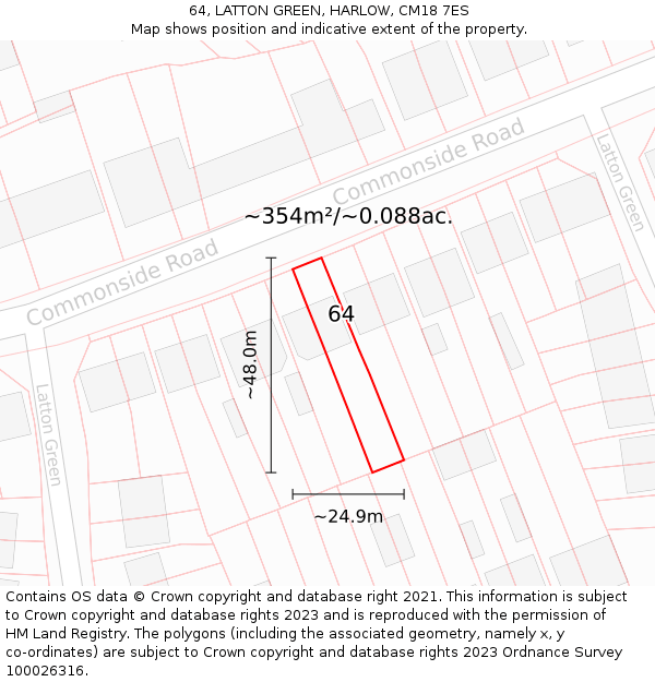 64, LATTON GREEN, HARLOW, CM18 7ES: Plot and title map