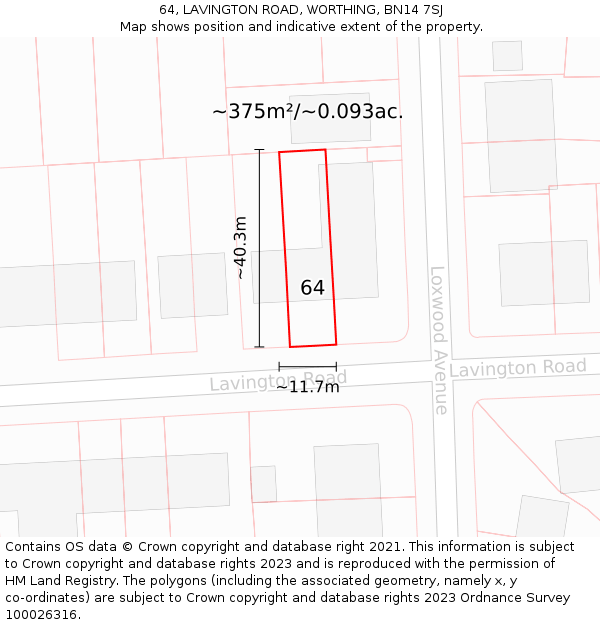 64, LAVINGTON ROAD, WORTHING, BN14 7SJ: Plot and title map