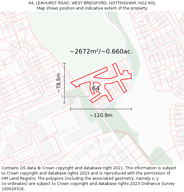 64, LEAHURST ROAD, WEST BRIDGFORD, NOTTINGHAM, NG2 6GL: Plot and title map