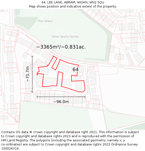 64, LEE LANE, ABRAM, WIGAN, WN2 5QU: Plot and title map