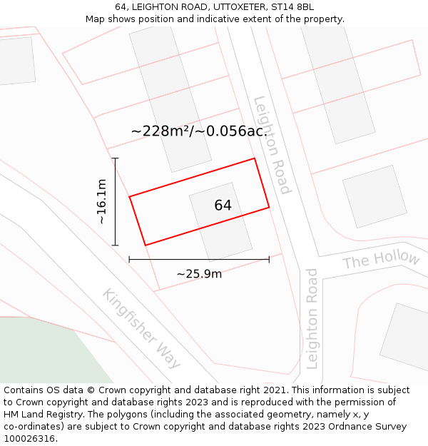 64, LEIGHTON ROAD, UTTOXETER, ST14 8BL: Plot and title map