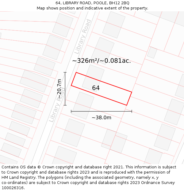 64, LIBRARY ROAD, POOLE, BH12 2BQ: Plot and title map