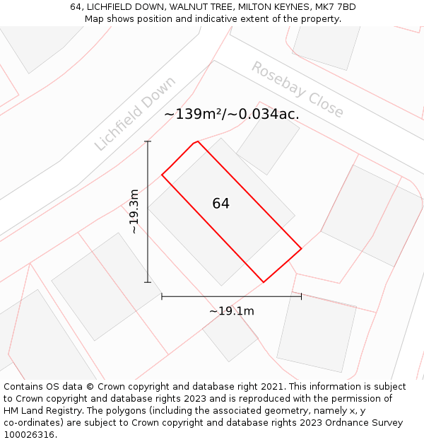 64, LICHFIELD DOWN, WALNUT TREE, MILTON KEYNES, MK7 7BD: Plot and title map