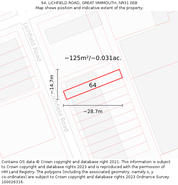 64, LICHFIELD ROAD, GREAT YARMOUTH, NR31 0EB: Plot and title map