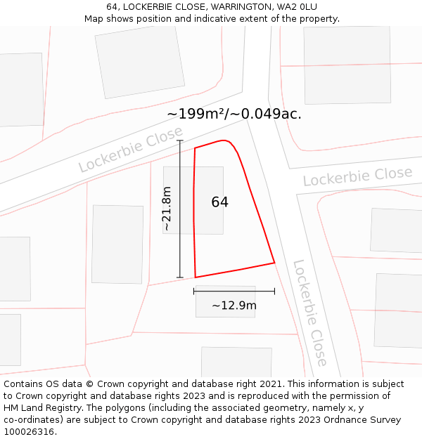 64, LOCKERBIE CLOSE, WARRINGTON, WA2 0LU: Plot and title map