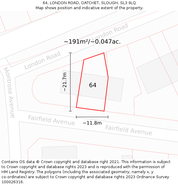 64, LONDON ROAD, DATCHET, SLOUGH, SL3 9LQ: Plot and title map