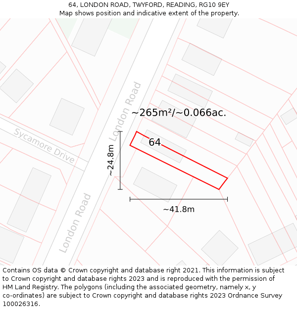 64, LONDON ROAD, TWYFORD, READING, RG10 9EY: Plot and title map